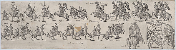 Plate depicting Giovanni Orsino, from a series of twelve showing knights and their attendants dressed for a tournament (plate 7)