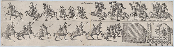 Plate for Sr. Bernardino Savello, from a series of twelve showing knights and their attendants dressed for a tournament (plate 11)
