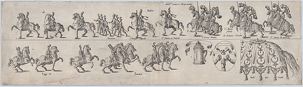 Plate for Sr. Ciriaco Matthei and Sr. Mutio Matthei, from a series of twelve showing knights and their attendants dressed for a tournament (plate 12)