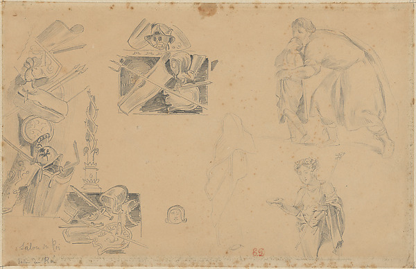 Studies of Weapons, Shields, and Helmets, for the Salon du Roi, Palais Bourbon