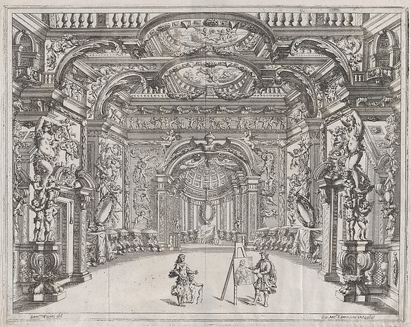 Stage set with an artist painting Venus and Cupid; from Aurelio Aureli, 'Il Favore De Gli Dei'