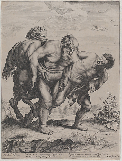 The drunken Silenus, supported by a satyr and a faun