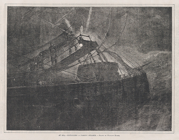 At Sea – Signalling a Passing Steamer – Drawn by Winslow Homer (Every Saturday, Vol. II, New Series)