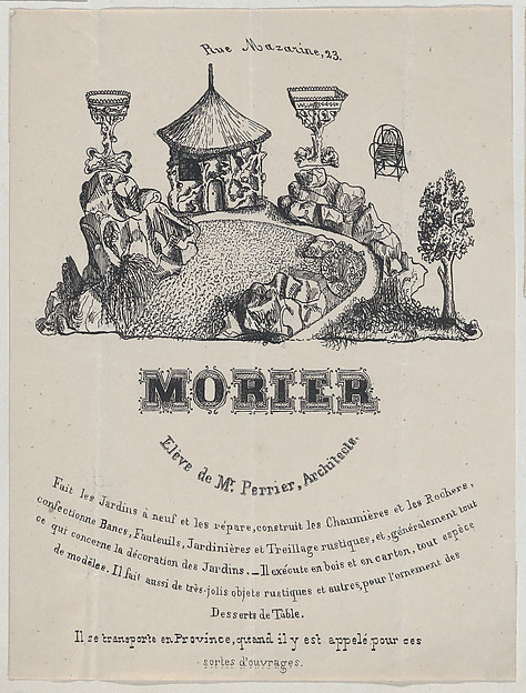 Trade card for Morier, landscape architect, Paris