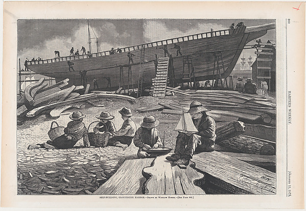 Ship-Building, Gloucester Harbor (from "Harper's Weekly," Vol. XVII)