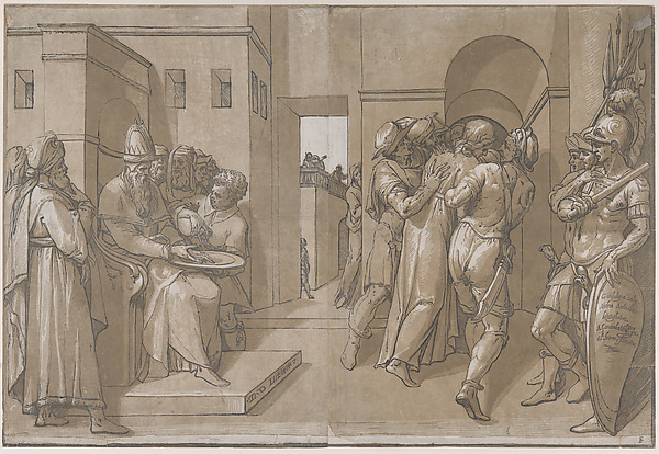 Pilate at the left washing his hands (left side of sheet) by Andrea Andreani