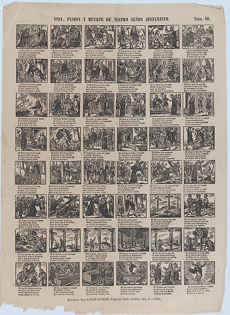 Broadside with 48 scenes of the life of Jesus Christ by José Noguera
