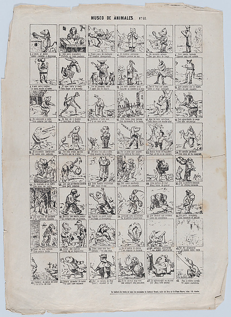 Broadside with 48 scenes of the museum of animals