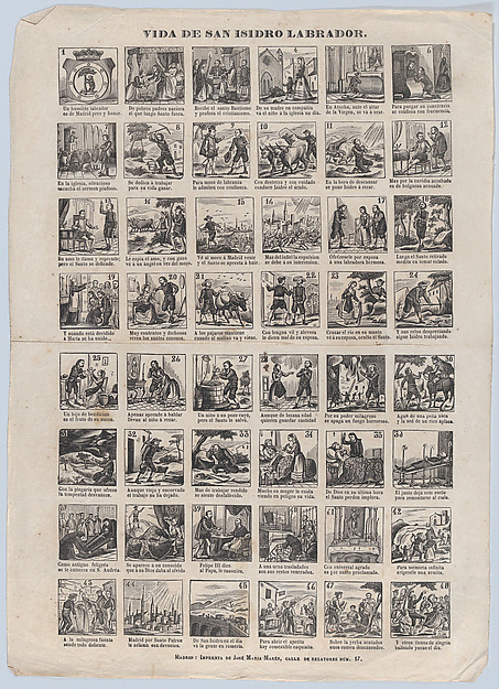 Broadside with 48 scenes from the life of San Isidro
