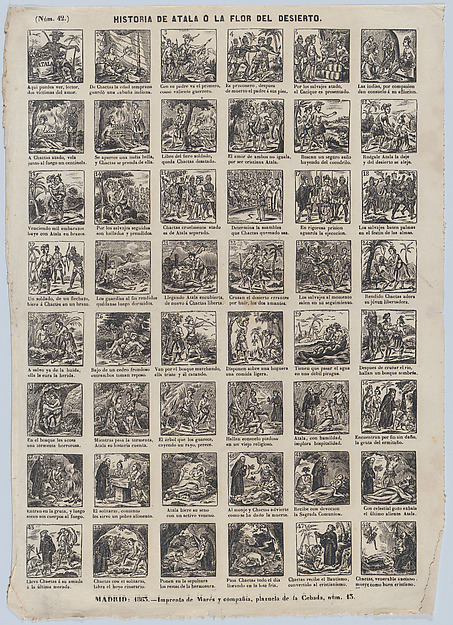 Broadside with 48 scenes depicting the story of Atal or the Flower of the Desert