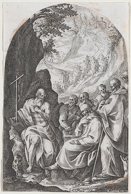 St. Jerome Instructing his Disciples in the Desert, plate 11 from "Les Tableaux de Rome, Les Eglises Jubilaires" (The Paintings of Rome, The Churches Jubilee) by Jacques Callot