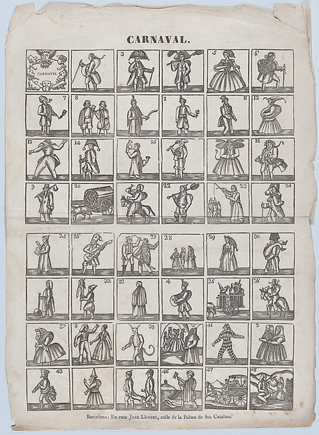 Broadside with 48 figures from carnival