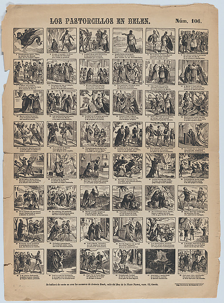 Broadside with 48 scenes relating to the nativity of Christ by Antonio Bosch
