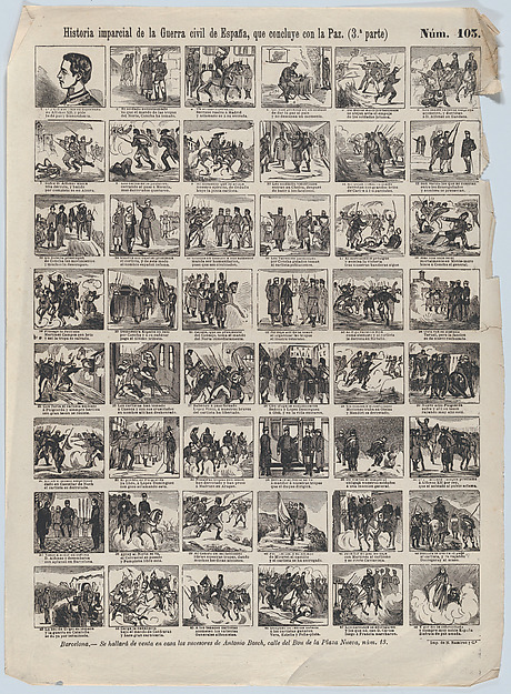 Broadside with 48 scenes telling the 'impartial' story of the civil war in Spain (Part 3)