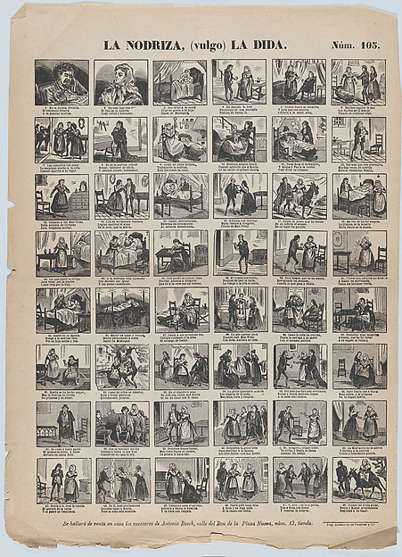 Broadside with 48 scenes relating to the nurse