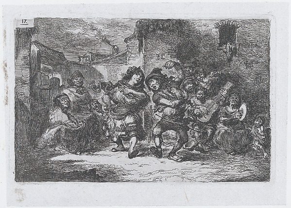 Plate 17: street musicians and dancing figures, from the series of customs and pastimes of the Spanish people