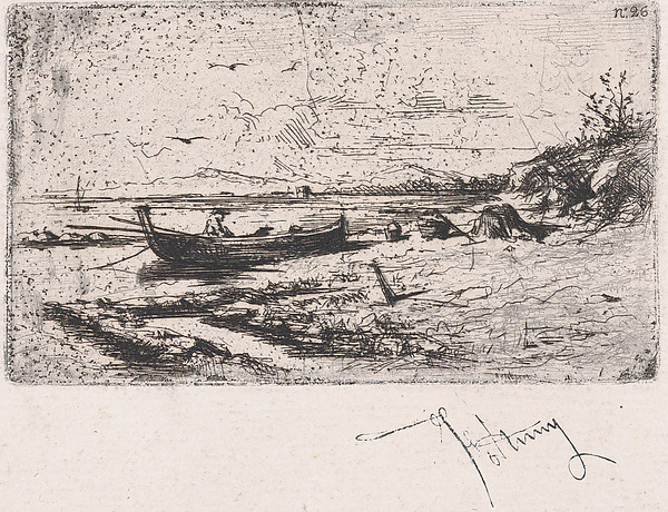 A boat near the shoreline of a beach or a river