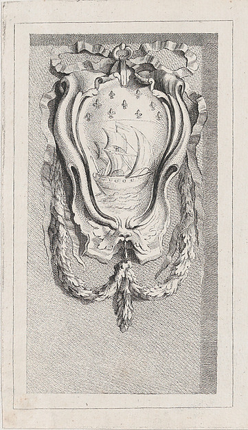 Sailboat within a cartouche, after a bas-relief on the Fontaine des Quatre-Saisons (Paris)