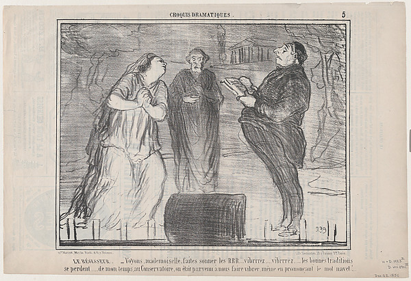 Le Régisseur. –Voyons mademoiselle, faites sonner..., from Croquis Dramatiques, published in Le Charivari, December 22, 1856