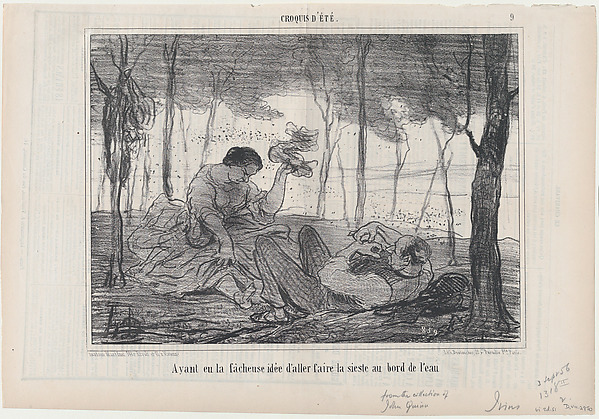 Ayant eu la facheuse idée d'aller...au bord de l'eau, from Croquis d'Été, published in Le Charivari, September 3, 1856