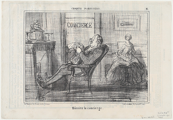 Môssieu le concierge, from Croquis Parisiens, published in Le Charivari, November 25, 1856