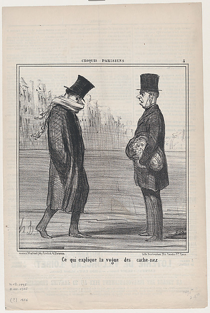 Ce qui explique la voue des cache-nez, from Croquis Parisiens, published in Le Charivari, January 11, 1856