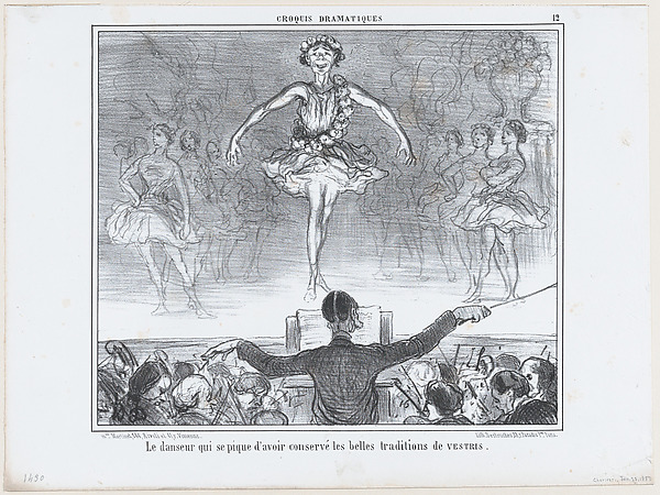 Le danseur qui se pique d'avoir conservé..., from Croquis Dramatiques, published in Le Charivari, January 23, 1857