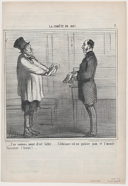 J'en voilons point d'vot' billet, from La Comète de 1857, published in Le Charivari, March 4, 1857