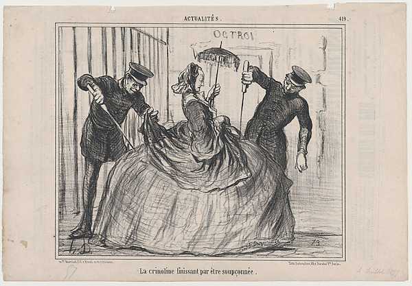 La crinoline finissant par être soupçonnée, from Actualités, published in Le Charivari, July 4, 1857