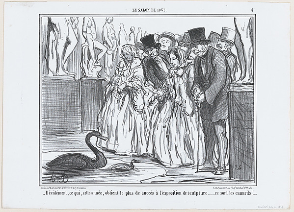 Décidément, ce qui, cette année, obtient le plus de succès à l'exposition de sculpture..., from Le Salon de 1857, published in "Le Charivari"