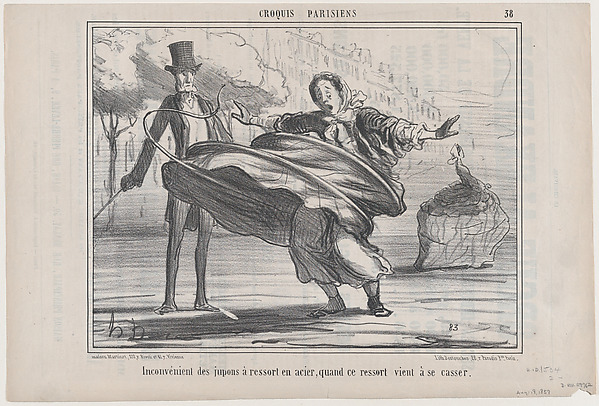 Inconvénient des jupons à ressort en acier, quand ce ressort vient à se casser, from Croquis Parisiens, published in Le Charivari, August 18, 1857