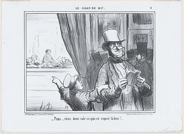 Papa...., viens donc voir ce qui est exposé là-bas!....', from Le Salon de 1857, published in "Le Charivari"