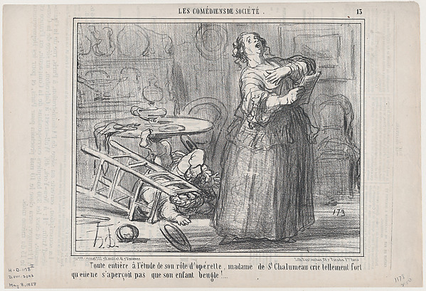 Toute entière à l'étude de son rôle d'opérette..., from Les Comediens de Société, published in Le Charivari, May 8, 1858