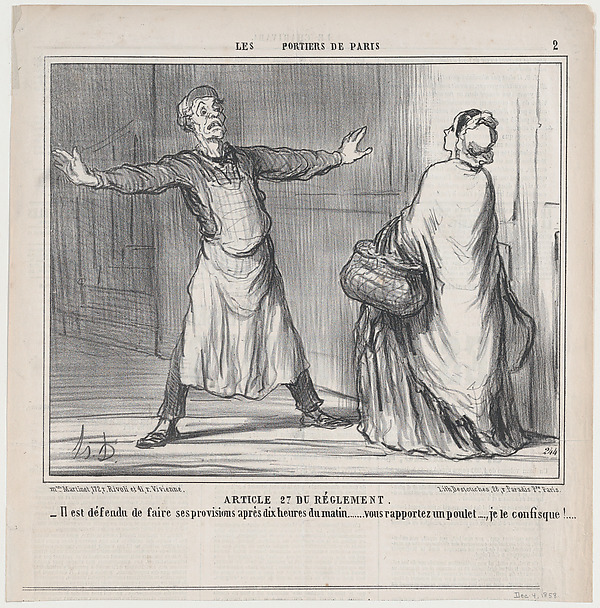 Article 27 du Réglement, from Les Portiers de Paris, published in Le Charivari, December 4, 1858