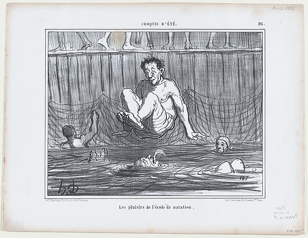 Les plaisirs de l'école de natation, from Croquis Été, published in Le Charivari, June 22, 1858