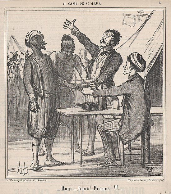 Bono...., bono!....Francé!!!...., from Au Camp de Saint-Maur, published in Le Charivari, August 29, 1859