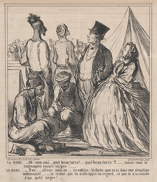 Oh! mon ami..., quel beau turco!.... quel beau turco!!...., from Au Camp de Saint-Maur, published in Le Charivari, August 15, 1859