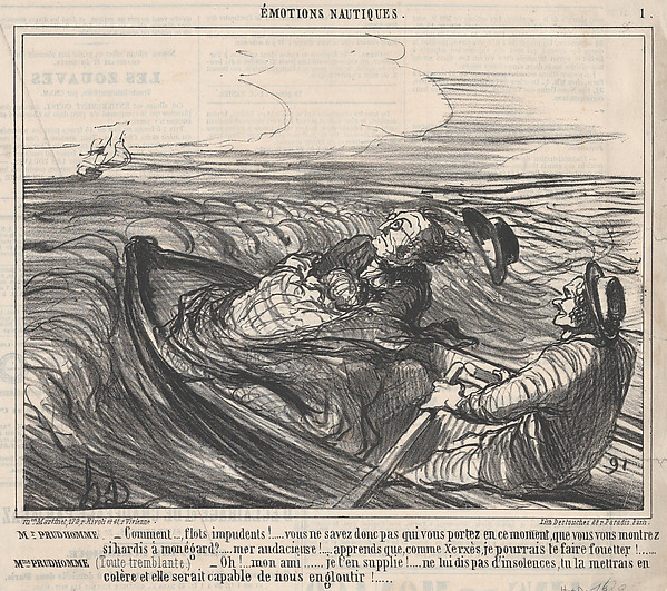 Comment..., flots impudents!... vous ne savez donc pas qui vous portez en ce moment,...., from Émotions Nautiques, published in Le Charivari, October 26, 1859