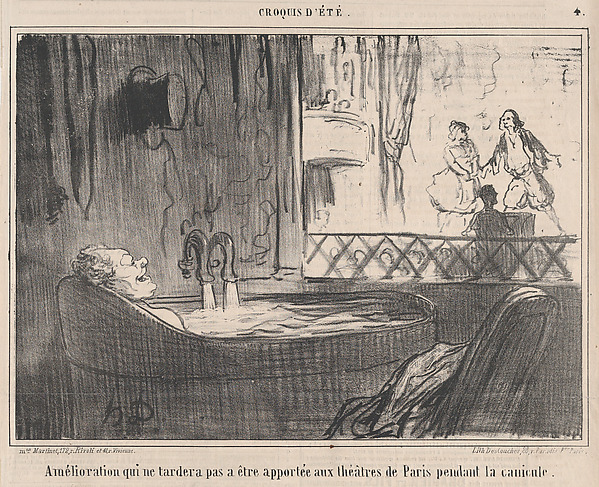 Amélioration qui ne tardera pas a être apportée aux théâtres de Paris pendant la canicule., from Croquis d'Été, published in Le Charivari, August 16-17, 1859