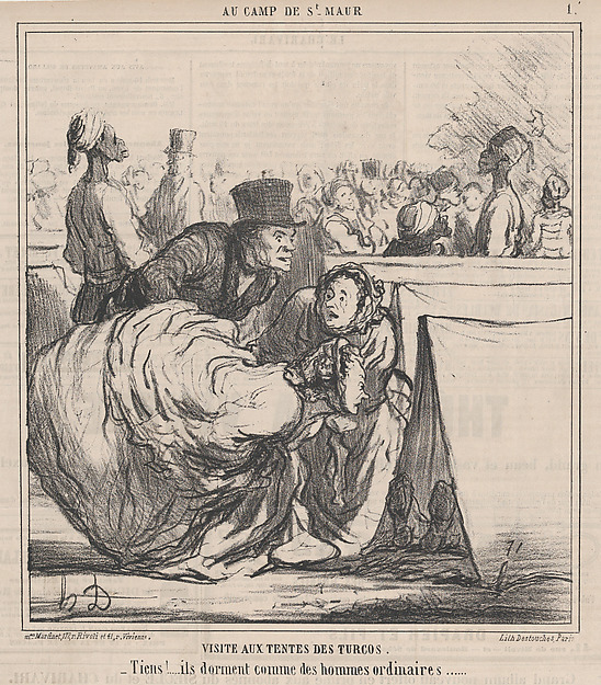 Visite aux Tentes des Turcos...., from Au Camp de Saint-Maur, published in Le Charivari, August 13, 1859