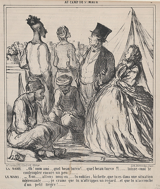 Oh! Mon ami...., quel beau turco!..., from Au Camp de Saint-Maur, published in Le Charivari, August 15, 1859