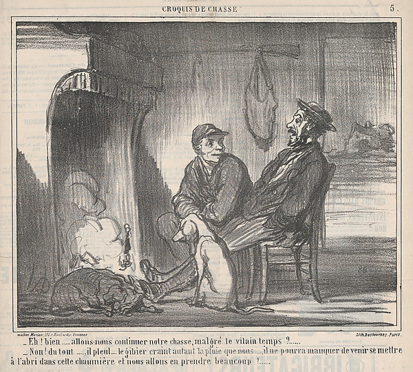 Eh! bien.... allons-nous continuer notre chasse..., from Croquis de Chasse, published in Le Charivari, October 14, 1859