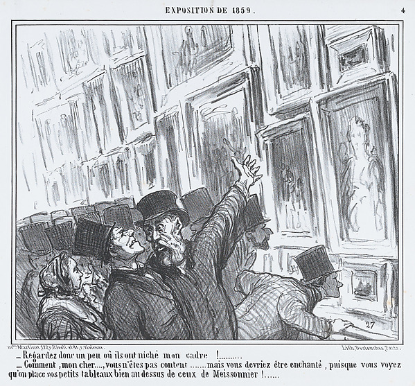 Regardez donc un peu oû ils ont niché mon cadre!..., from L'Exposition de 1859, published in Le Charivari, April 20, 1859