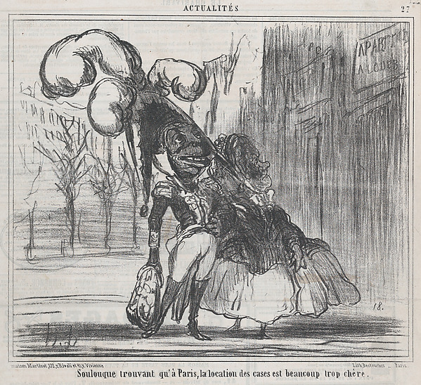 Soulouque trouvant qu'à Paris, la location des cases est beaucoup trop chère, from Actualités, published in Le Charivari, April 9, 1859