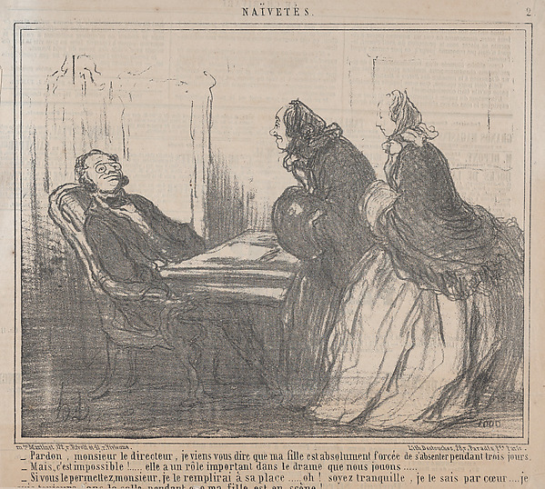 Pardon, monsieur le directeur..., from Naïvetés, published in Le Charivari, March 21, 1859