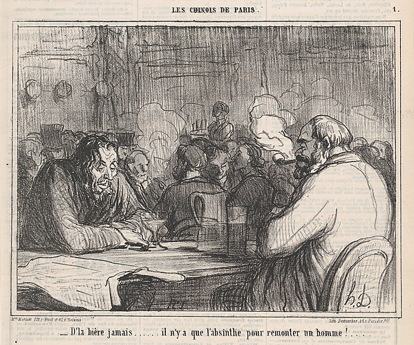 Beer? Never! Only absinthe can put a fellow back on his feet, from 'The Chinese of Paris,' published in Le Charivari, December 18, 1863
