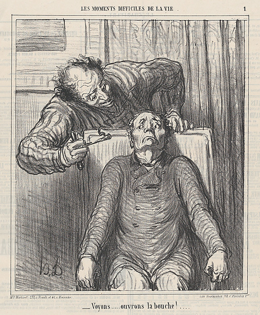 Come on... open your mouth!..., from 'The difficult moments of life,' published in Le Charivari, March 12, 1864