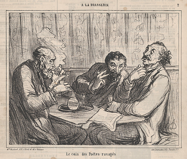 The ravaged poets' corner, from 'In the pub,' published in Le Charivari, January 7, 1864