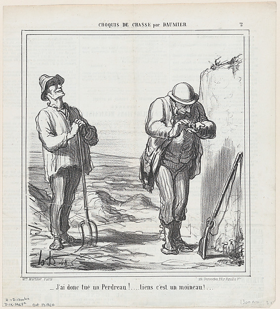 So I have bagged a partridge!... Oh well, it's just a sparrow!..., from 'Hunting sketches,' published in Le Charivari, October 19, 1864