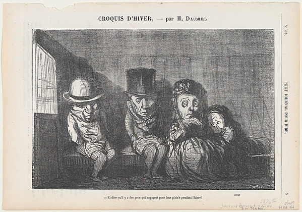 To imagine that there are people who even travel in winter for fun and enjoyment!, from 'Winter sketches,' published in Le Petit Journal pour Rire, December 3, 1864